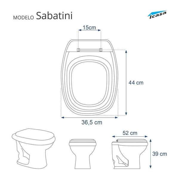 Assento Sanitário com Amortecedor Sabatini Branco para Vaso Icasa 6lpf - Imagem 3