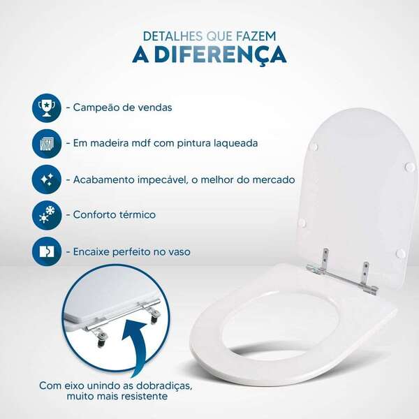 Assento Sanitário Duomo Plus Branco para Vaso Deca - Imagem 5
