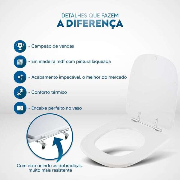 Assento Sanitário Ibiza Branco para Vaso Incepa Cidamar - Imagem 3