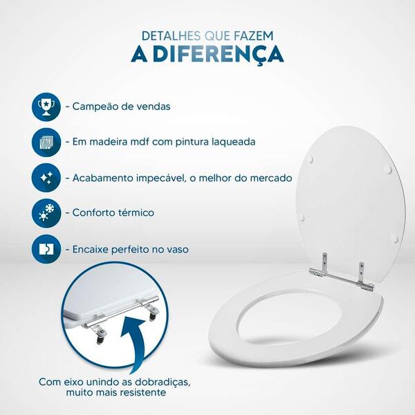 Assento Sanitario Laqueado Convencional Oval Bone para Vaso Ideal Standard Standard - Imagem 5