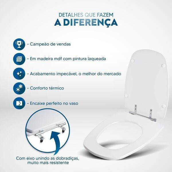 Assento Sanitário Laqueado Monte Carlo Branco para Vaso Deca - Imagem 5