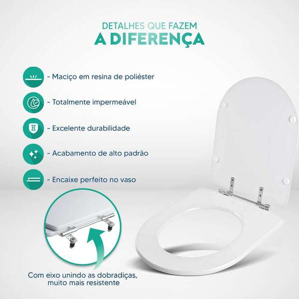 Assento Sanitario Poliester Belle Epoque Branco para Vaso Deca - Imagem 3