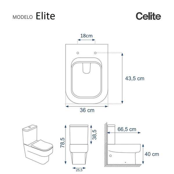 Assento Sanitário Poliéster Elite Branco para Vaso  1.6gpf 6lpf - Celite - Imagem 3
