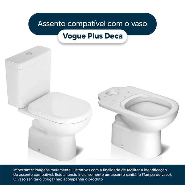Assento Sanitário Poliéster Vogue Plus Branco para Vaso Deca 1.6gpf 6lpf - Imagem 4