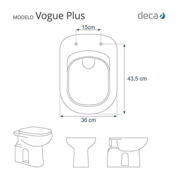 Assento Sanitário Poliéster Vogue Plus Branco para Vaso Deca 1.6gpf 6lpf - Imagem 5