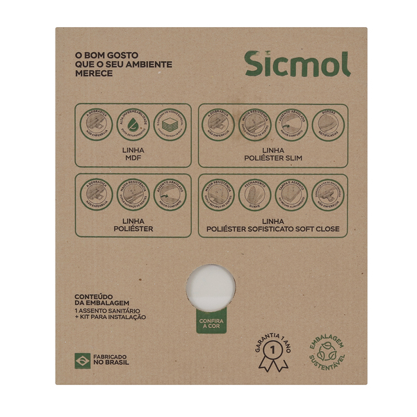 Assento Sanitário Formatos Ravena Targa Izy e Studio com Fechamento Comum Oval MDF Creme Sicmol - Imagem 9