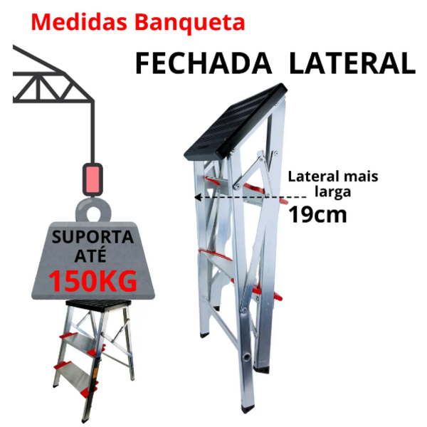 Banqueta Escada Alumínio 03 Degraus Comfort Alumasa 03 Degraus - Imagem 3