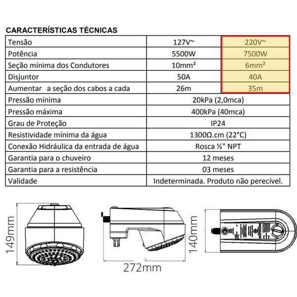 Chuveiro E-soft (220v 7500w) Preto - Enerbras - 3902-e P - Imagem 6