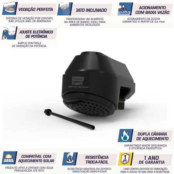 Chuveiro E-soft (220v 7500w) Preto - Enerbras - 3902-e P - Imagem 4