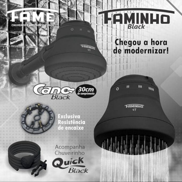Chuveiro Elétrico Ducha Faminho Black 4t C Cano Preto 220v - Imagem 5