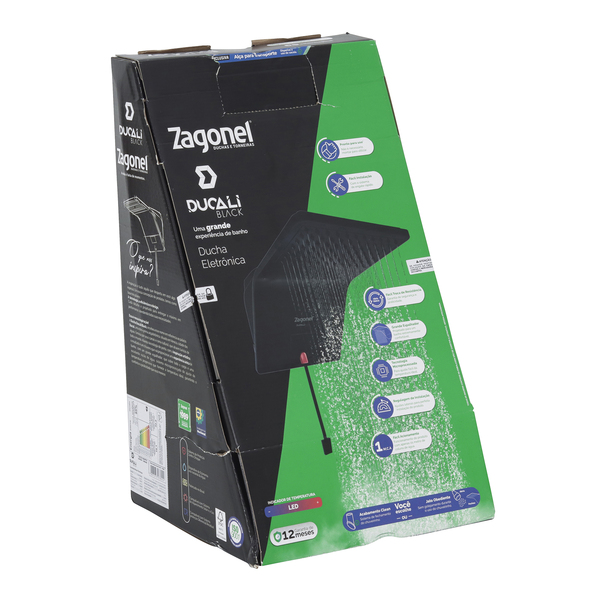 Chuveiro Elétrico Eletrônico 127v (110v) 5500w Preto Quadrado Ducali Zagonel - Imagem 7