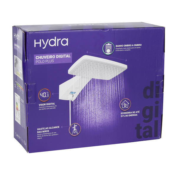 Chuveiro Elétrico Eletrônico com Visor Digital 127v (110v) 5500w Branco Quadrado Polo Plus Hydra - Imagem 8