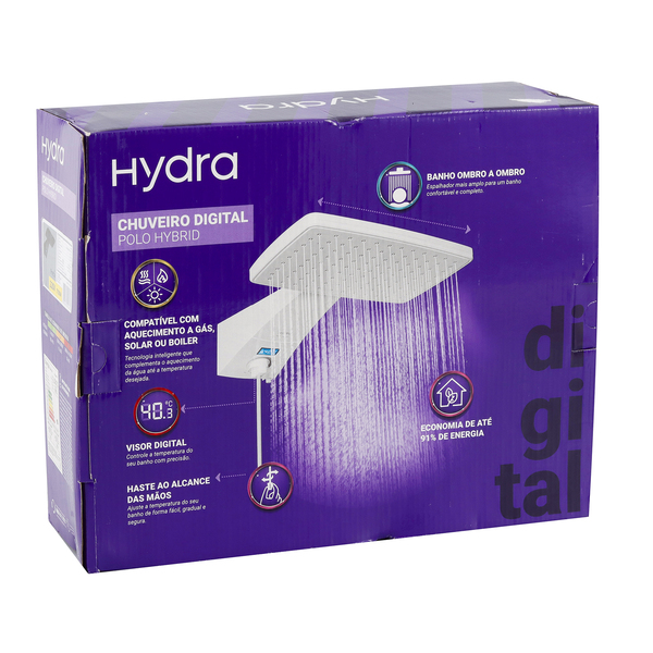 Chuveiro Elétrico Híbrido Eletrônico com Visor Digital 220v 7700w Preto Quadrado Polo Plus Hydra - Imagem 9