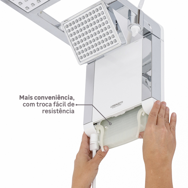 Chuveiro Elétrico Eletrônico 220v 6800w Branco e Cromado Quadrado Acqua Duo Ultra Lorenzetti - Imagem 6