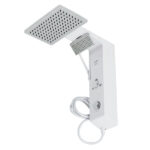 Chuveiro Elétrico Eletrônico 220v 7700w Branco e Cromado Quadrado Falls Hydra