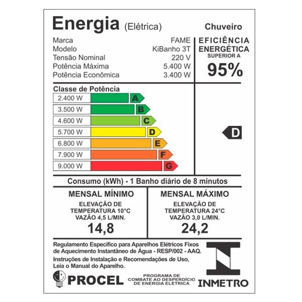 Ducha 3t 5400 Watts Ki Banho 220v Cor Branco Fame - Imagem 8