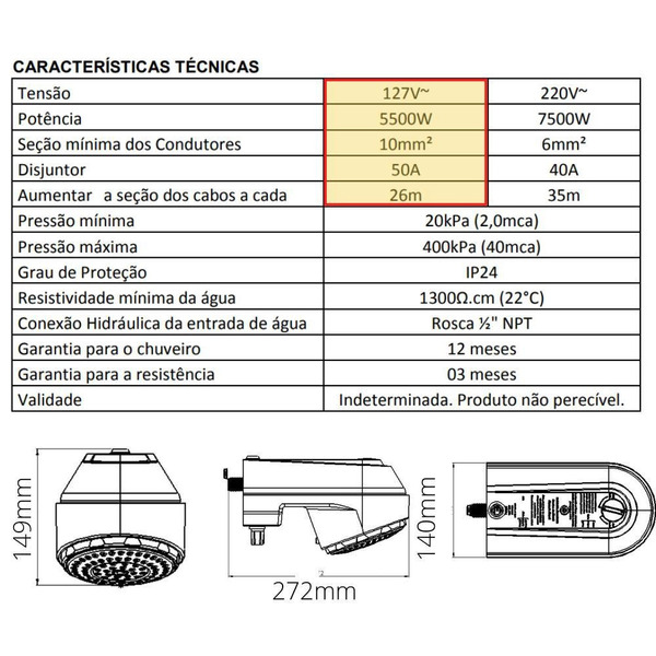 Ducha Eletrônica E-soft 5500w 110v Preto Enerbras - Imagem 6