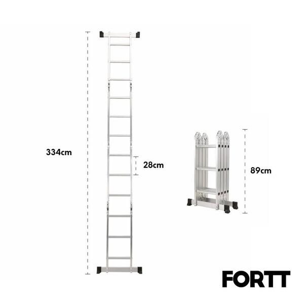 Escada Articulada Multifuncional 4x3 Alumínio Fortt 12 Degraus 3.34m - Eam4x3 - Imagem 6