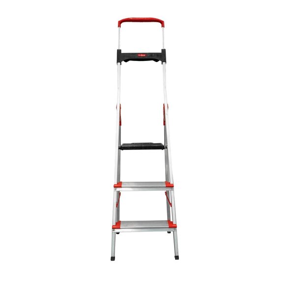 Escada Confort Dobravel 3 Degraus em Aluminio com Suporte Multiuso Alumasa