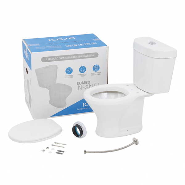 Kit Vaso Sanitário com Caixa Acoplada e Assento Branco Duplo Acionamento 3 6L Saída Vertical Infantil Icasa - Imagem 3