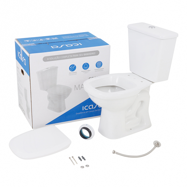 Kit Vaso Sanitário com Caixa Acoplada e Assento Branco Duplo Acionamento 3 6L Saída Vertical Mariana Icasa - Imagem 4