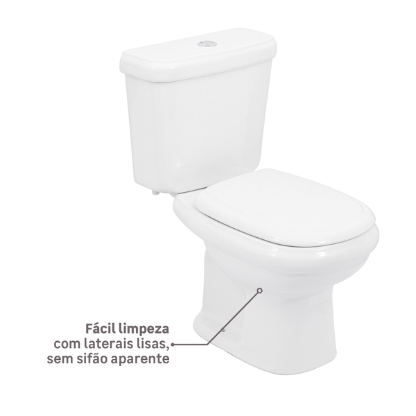 Kit Vaso Sanitário com Caixa Acoplada e Assento Branco Duplo Acionamento 3 6L Saída Vertical Sabatini Icasa - Imagem 5
