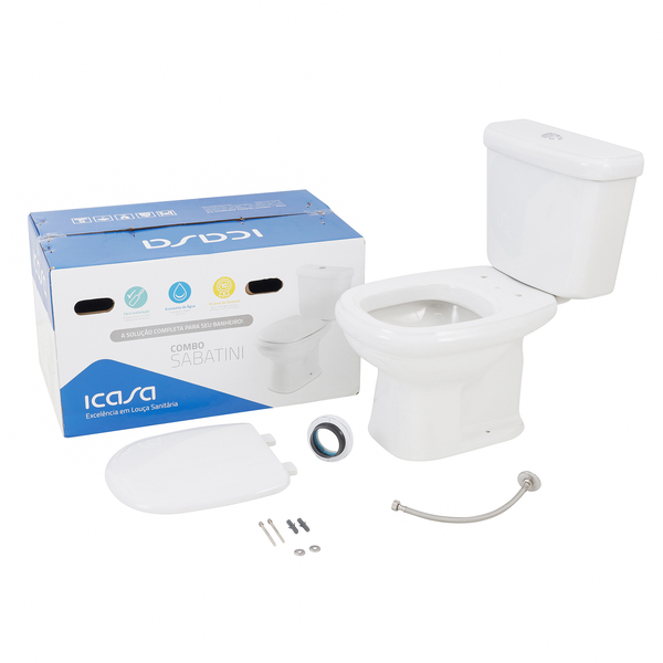 Kit Vaso Sanitário com Caixa Acoplada e Assento Branco Duplo Acionamento 3 6L Saída Vertical Sabatini Icasa - Imagem 3