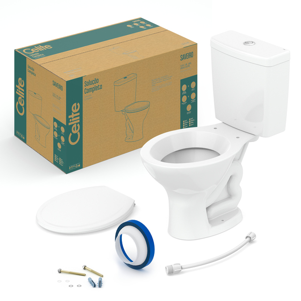 Kit Vaso Sanitário com Caixa Acoplada e Assento Branco Duplo Acionamento 3 6L Saída Vertical Saveiro - Celite - Imagem 3