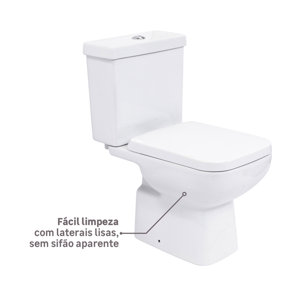 Kit Vaso Sanitário com Caixa Acoplada e Assento Branco Duplo Acionamento 3 6L Vertical Lyon Plus Sensea - Imagem 5