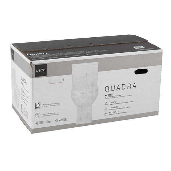 Kit Vaso Sanitário com Caixa Acoplada e Assento Branco Duplo Acionamento 3 6L Vertical Quadra Deca - Imagem 9