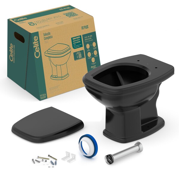 Kit Vaso Sanitário Convencional com Assento Preto Saída Vertical Fit Plus - Celite - Imagem 4
