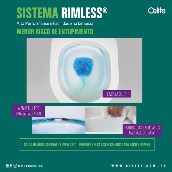 Kit Vaso Sanitário Rimless com Assento Pp Softclose Vip  Branco Brilho - Celite - Imagem 3