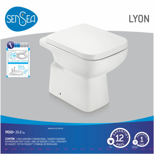 Kit Vaso Sanitário Convencional para Descarga de Parede Branco Vertical Lyon Sensea - Imagem 6