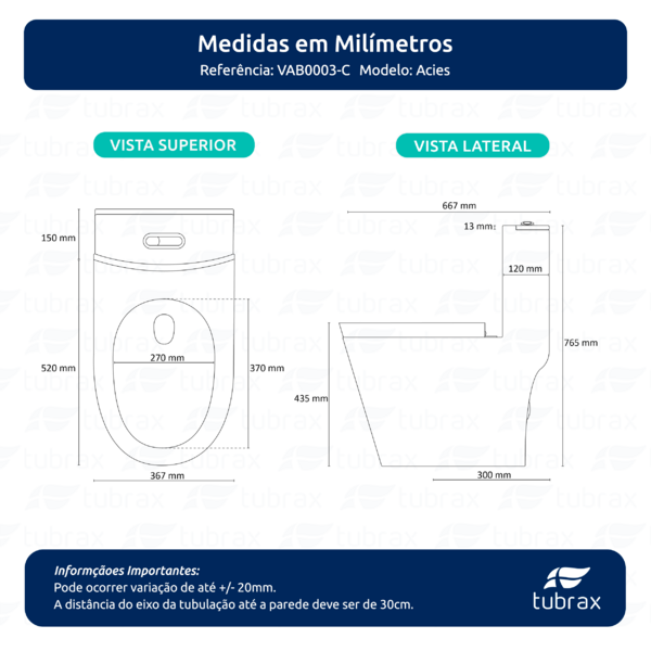 Vaso Sanitário Monobloco Completo - Caixa Acoplada Privada Acies - Tubrax - Imagem 10
