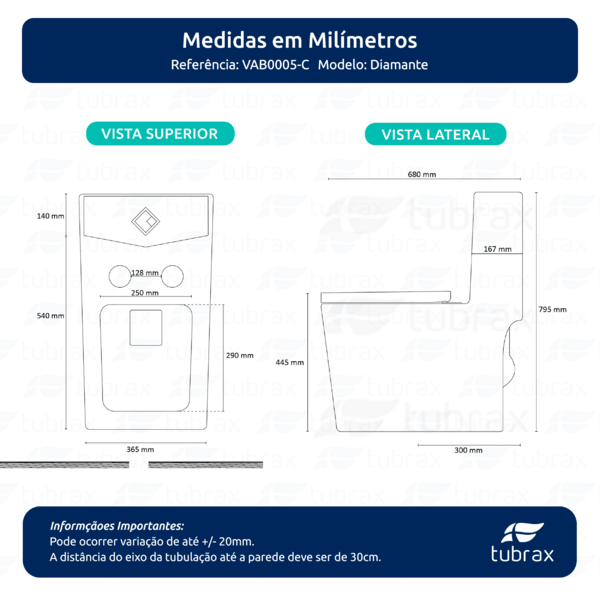 Vaso Sanitário Monobloco Completo - Caixa Acoplada Privada Diamante - Tubrax - Imagem 10