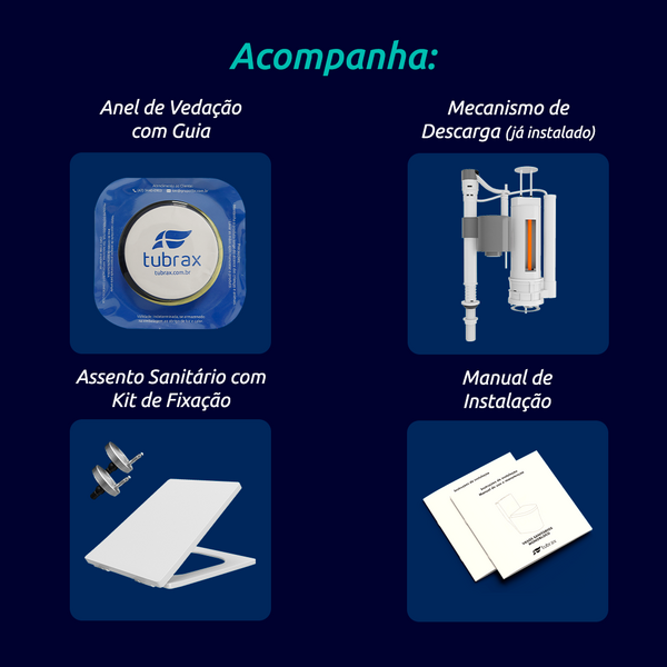 Vaso Sanitário Monobloco Completo - Caixa Acoplada Privada Diamante - Tubrax - Imagem 9