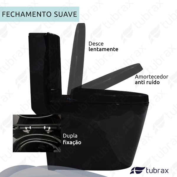 Vaso Sanitário Monobloco Completo Caixa Acoplada Privada Preto Modelo Unio - Tubrax - Imagem 3