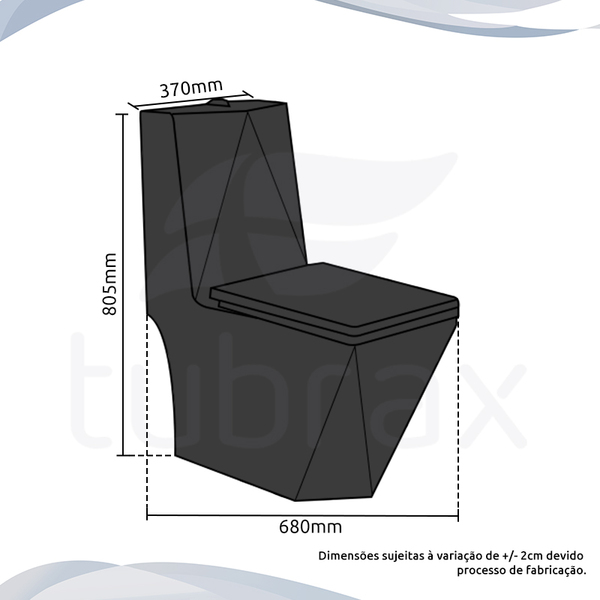 Vaso Sanitário Monobloco Completo Caixa Acoplada Privada Preto Modelo Unio - Tubrax - Imagem 6