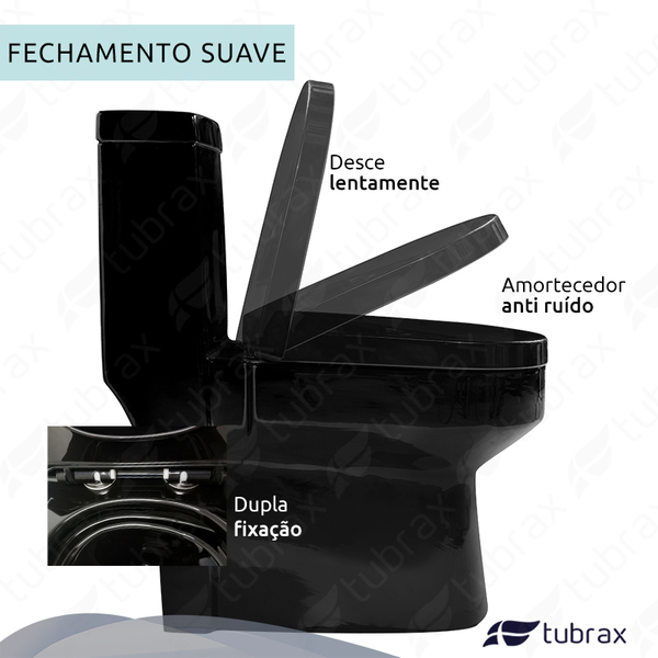 Vaso Sanitário Monobloco Completo Caixa Acoplada Privada Preto Modelo Navies - Tubrax - Imagem 3