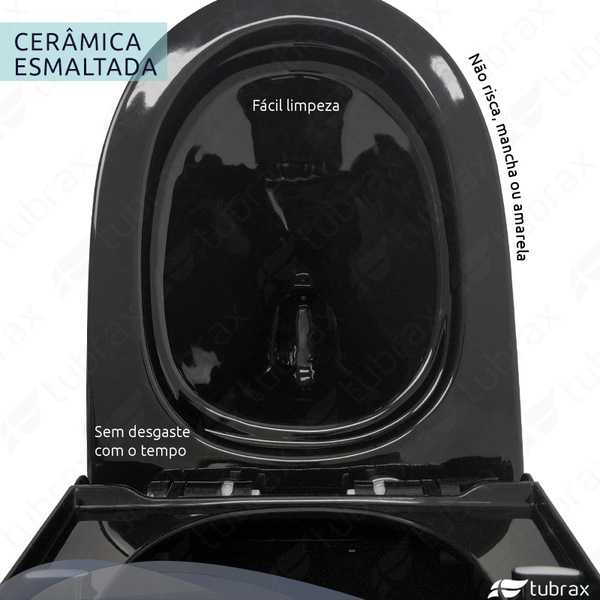 Vaso Sanitário Monobloco Completo Caixa Acoplada Privada Preto Modelo Diamante - Tubrax - Imagem 5